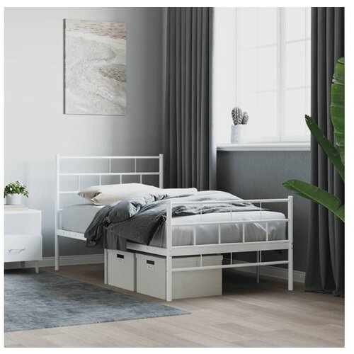VidaXL Metalni okvir kreveta uzglavlje i podnožje bijeli 107x203 cm Slike