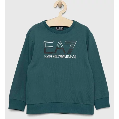Ea7 Emporio Armani Otroški bombažen pulover zelena barva