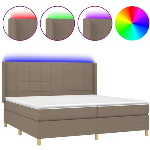  Krevet box spring s madracem LED smeđesivi 200x200 cm tkanina Slike