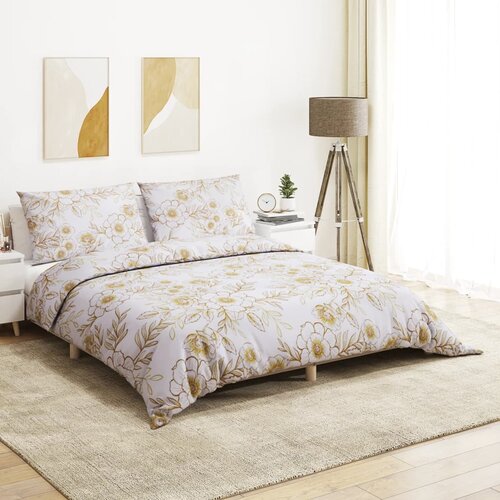 VidaXL Set posteljine za poplun bijelo-smeđi 140x200 cm pamučni Slike