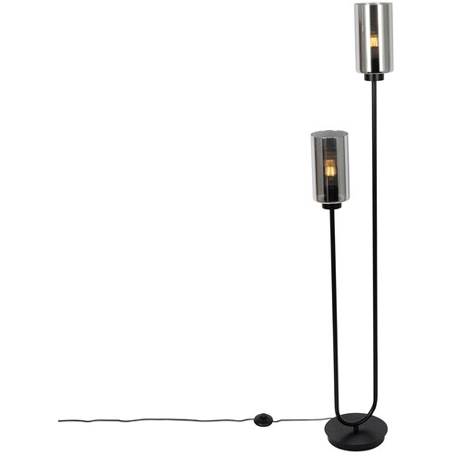 QAZQA Smart vloerlamp zwart met smoke glas 2-lichts incl. 2 Wifi ST64 - Laura Cene