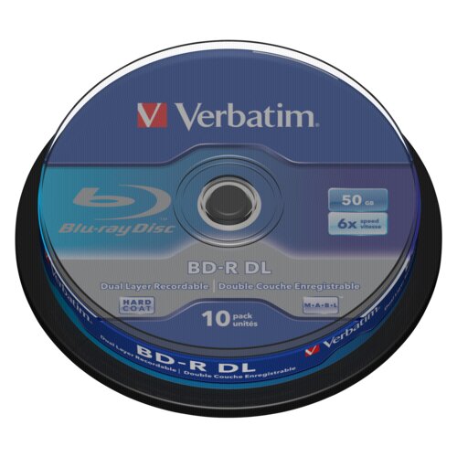 Verbatim 1x10 BD-R Blu-Ray 50GB 6x Speed, white blue Cakebox Slike
