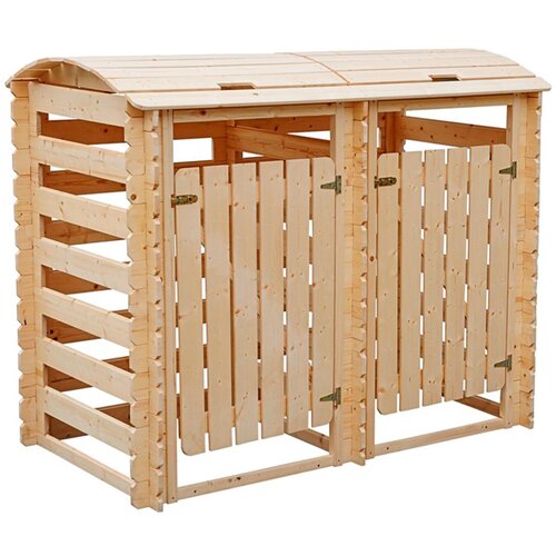 Timbela Dvojna lopa za koše za smeti, masivni les - 180 x 97 x H137 cm - M605-1, (21956348) Cene