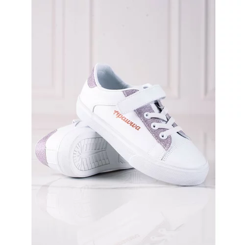 TRENDI White baby sneakers with pink glitter