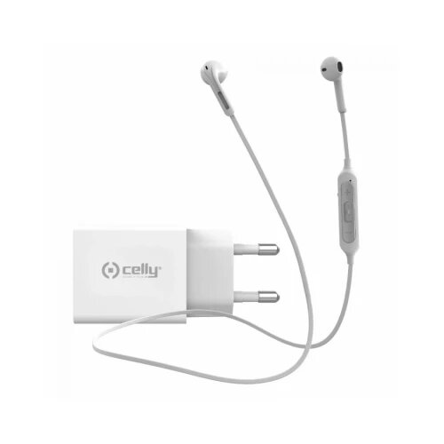 Celly punjač 18W USB-C + bluetooth slušalice bela Slike