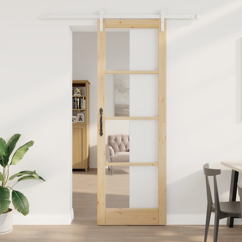 vidaXL drsna vrata s kompletom strojne opreme 'ORKDAL'iz trdega lesa in stekla, notranja vrata s steklom 'ORKDAL'78x232x4 cm iz trdega borovega lesa Cene
