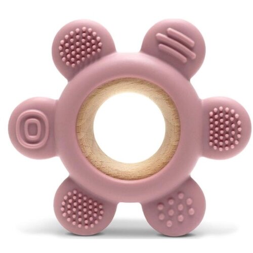 Lorelli SILIKONSKO DRVENA GLODALICA ZA BEBE FLOWER - NATURAL DEEP PINK (10210890002) Slike