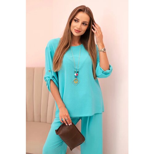 Kesi Włoski Women&amp;#039;s set with a blouse with a necklace and wide pants mint Slike