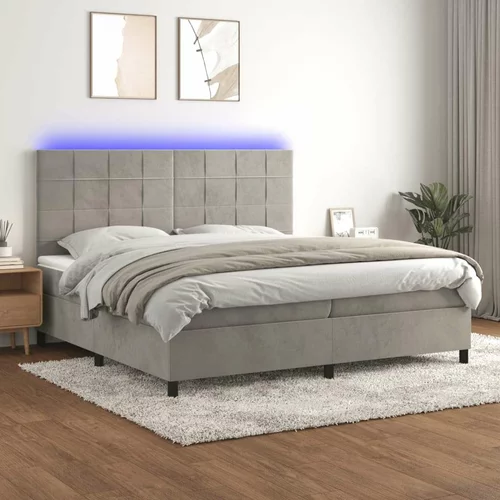  Box spring postelja z vzmetnico LED svetlo siva 200x200cm žamet, (20761121)