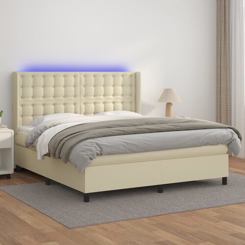  Krevet box spring s madracem LED krem 180x200cm od umjetne kože Cijene