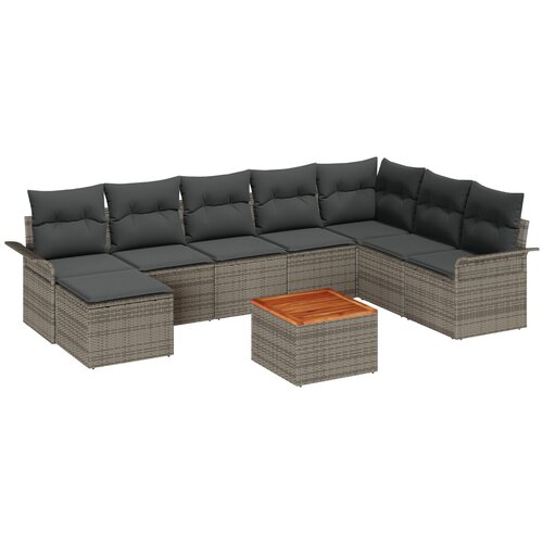 vidaXL set od 9 komada vrtnih sofa s jastučićima sivi poli ratan akacija, dvosed vrtni sofa s pohranom i jastučićima sivi poli ratan Cene