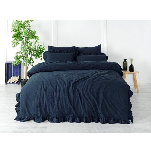 Mila Home Luxury Tamno plava posteljina za krevet za jednu osobu od renforce pamuka 140x200 cm Ruffle Striped &amp;ndash; Slike