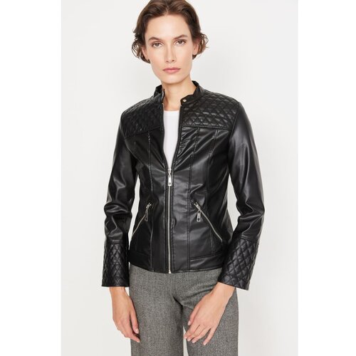 Trendyol Black Fitted Faux Leather Biker Coat Slike