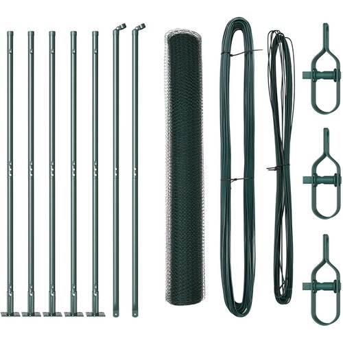 VidaXL &amp;Scaron;esterokotna ograja Zelena 0.8x10 m Jeklo, Ograjne palice s osnovnimi plo&amp;scaron;čami 7 kos &amp;Oslash;32mm 90cm Galvanizirano jeklo Slike