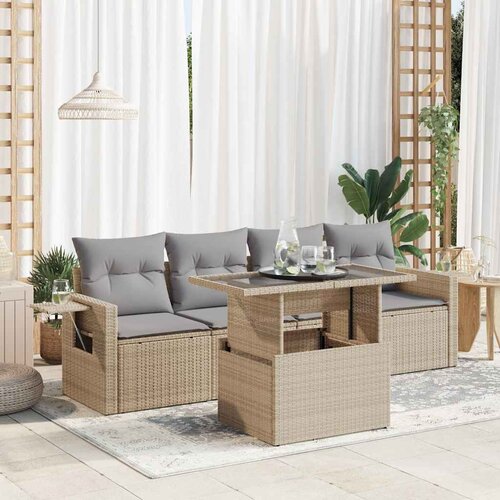 vidaXL 5-dijelni vrtni set sofa s jastucima bež od poliratana Cijene
