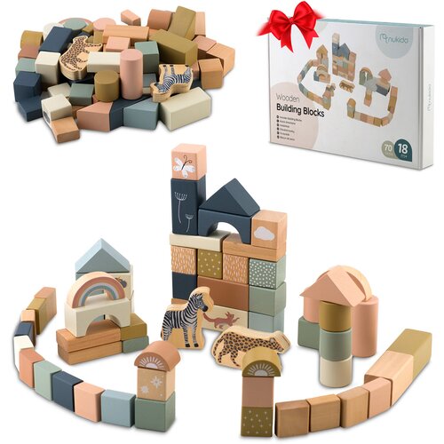 Nukido Wooden Building Blocks Set NK-858 - 70 Pieces for Creative Play, (21740631) Cene