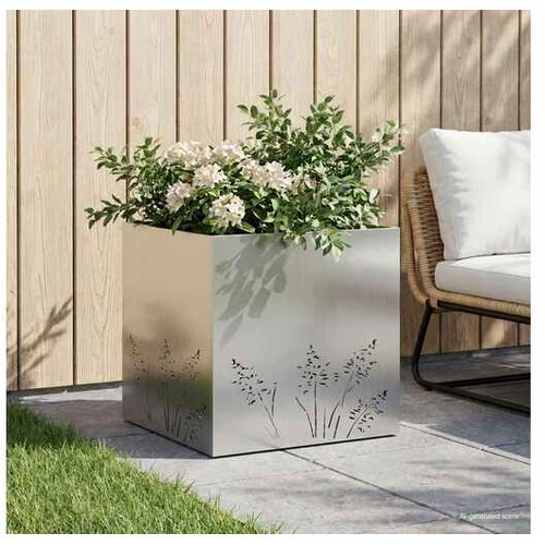 VidaXL Vrtna saksija Srebrna 50 x 50 x 49 cm Pocinčani čelik - Pocinčani čelik 50 x 50 x 49 cm 1 Slike