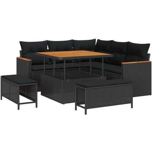 vidaXL Vrtna sedežna garnitura 8 pcs Črna poli ratan, (5000146611) Cene