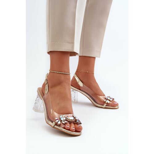 Kesi Elegant high-heeled sandals with gold D&A embellishment Cene