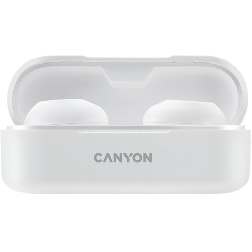 Canyon TWS-1 Bluetooth headset, with microphone, BT V5.0, Bluetrum AB5376A2, battery EarBud 45mAh*2+Charging Case 300mAh, cable length 0.3m, 66*28*24mm, 0.04kg, White Slike