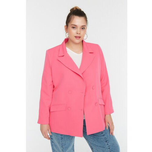 Trendyol Curve Pink Pocket Detailed Double Closed Blazer Woven Jacket Slike