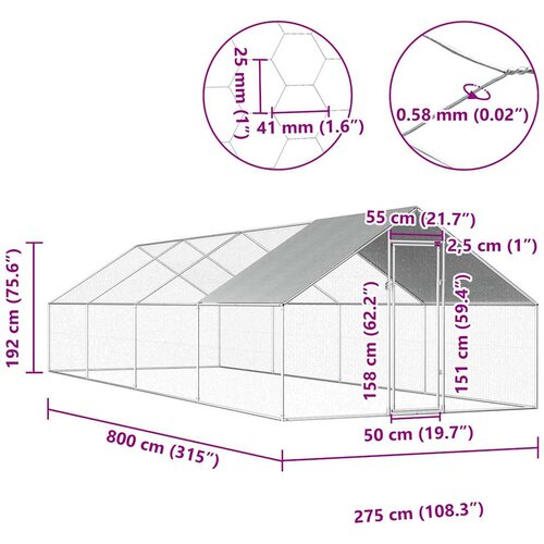  kavez za koko&amp;scaron;i od pocinčanog čelika 2,75 x 8 x 1,92 m Slike