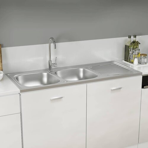  Kuhinjski sudoper s dva korita srebrni 1200x500x155 mm čelični Cene