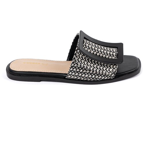 GOODIN Tweed flat sandals black and white Cijene