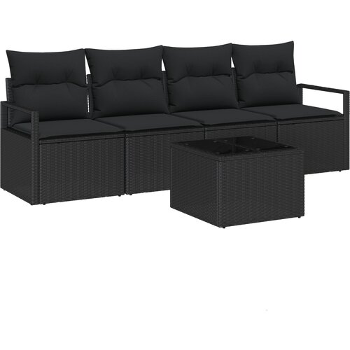 VidaXL 5-komadni Vrtni Sofa Set s Jastucima Crni Poli Ratan, 2-sjedalo Vrtni Sofa s Jastucima Crni Poli Ratan Slike