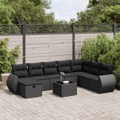 vidaXL 9-dijelni set vrtnih sofa s jastucima crni od poliratana