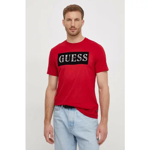 Guess Bombažna kratka majica moški, rdeča barva