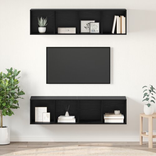 VidaXL Set TV komoda s pohranom 2 pcs Crni hrast 37 x 37 x 142.5 cm Slike