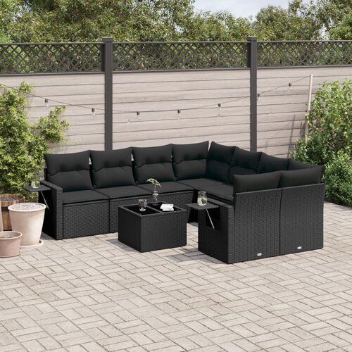  9-dijelni set vrtnih sofa s jastucima crni od poliratana Cijene