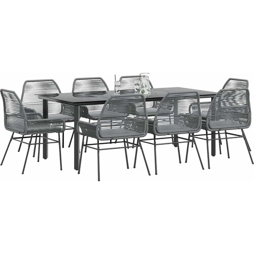  9-dijelni vrtni blagovaonski set s jastucima poliratan i staklo Siva 200 x 100 x 74 cm Slike