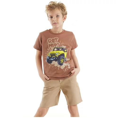 Mushi Jeep Boys Brown T-shirt Gabardine Beige Shorts Summer Suite