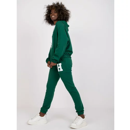 Fashion Hunters Dark green two-piece sweatshirt set made of Natela cotton