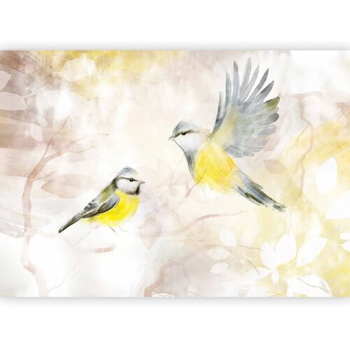 Foto tapeta - Painted tits - bird motif with patterns in yellow and beige tones 300x210 Standard Slike