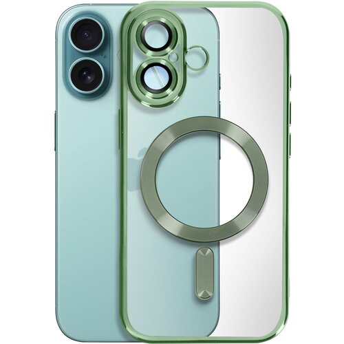 AVIZAR Ohišje MagSafe za iPhone 16 Plus Silikonski kromirani okvir, Temno zelena, (5000014557) Cene