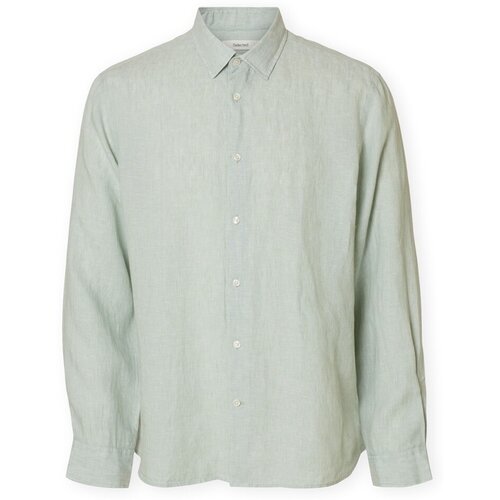 Selected Srajce z dolgimi rokavi Noos Regkylian-Linen Shirt - Aqua Gray/White Zelena Cene