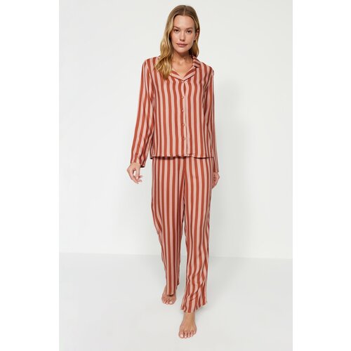 Trendyol Multicolored Striped Viscose Shirt-Pants Weave Pajamas Set Slike