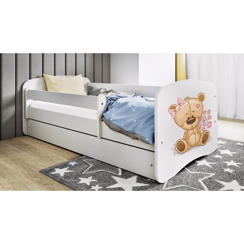  Drveni dječji krevet MEDO S CVIJEĆEM s ladicom - 180x80 cm plavi Slike