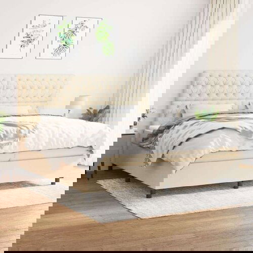 vidaXL box spring postelja z vzmetnico krem 200x200 cm blago, (21089244) Cene