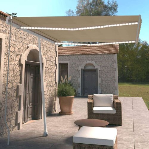  Tenda na ručno uvlačenje s LED svjetlima 300 x 250 cm krem Slike