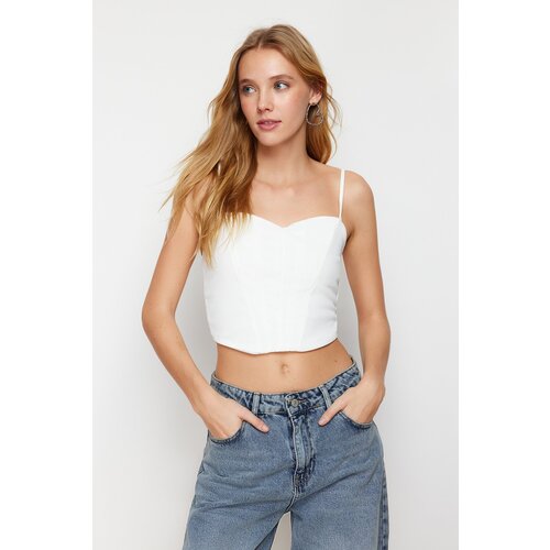Trendyol White Fitted Crop Strap Crepe Knitted Bustier Slike
