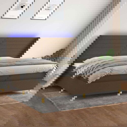  Krevet box spring s madracem LED tamnosmeđi 200x200 cm tkanina Slike