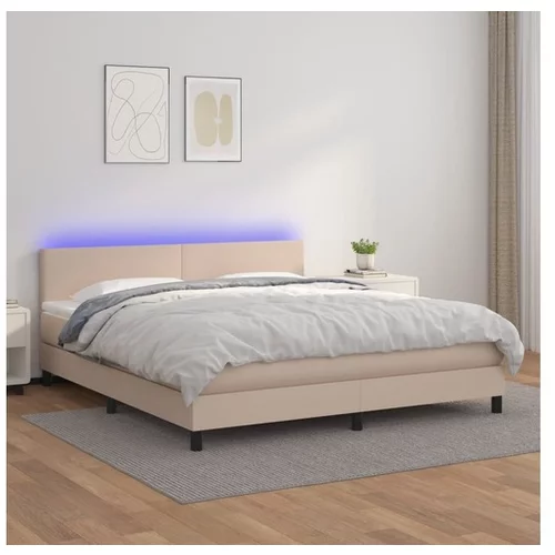  Box spring postelja z vzmetnico LED kapučino 160x200 cm