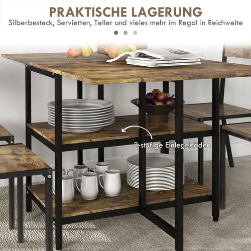  Sklopivi blagovaonski stol industrijski dizajn 140 cm x 80 cm x 75 cm smeđa + crna Slike
