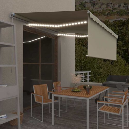 Tenda na ručno uvlačenje s roletom i LED svjetlima 4 x 3 m krem Cijene