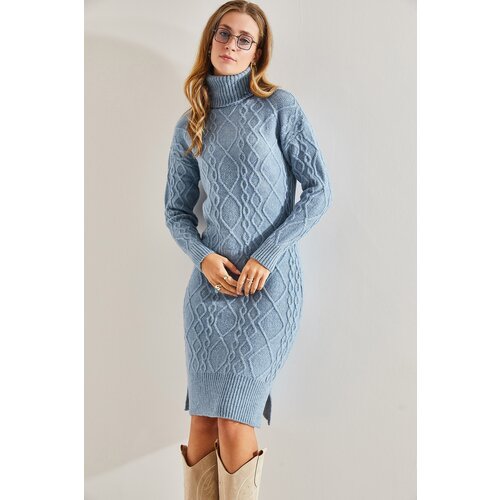 Bianco Lucci Women's Hair Braided Turtleneck Knitwear Dress Cene