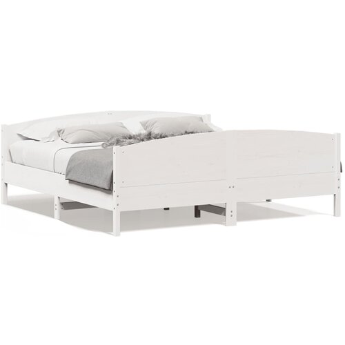  The Living Store Posteljni okvir brez vzmetnice bel 200x200 cm trdna borovina - Posteljni Okvir, (21450766) Slike